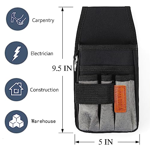 Small Tool Pouch with Belt Clip,Tool Belt Pouches,Electrician Tool Pouch.Mini Organizer Pocket Attachment for Tool Belt,5 Pockets and Heavy-Duty Metal Belt Clip Attachment.¡¦