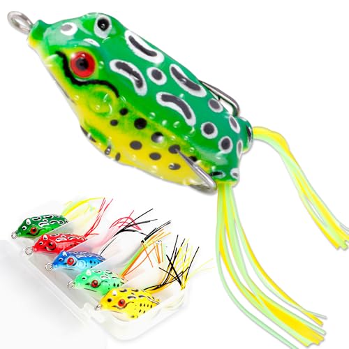 Topwater Frog Lures for Bass 5 Pack Soft Hollow Body Baits