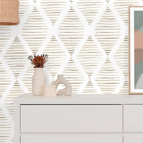Modern Beige and White Wallpaper 17.3"¡¿80" Geometric Stripe Peel and Stick Wallpaper Contact Paper Removable Self Adhesive Vinyl Wall Paper for Living Room Bedroom