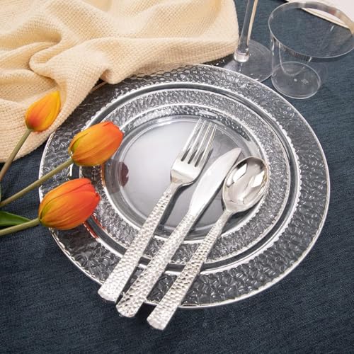Ciaell 150PCS Silver Disposable Plastic Plates Cutlery Set for Weddings & Parties