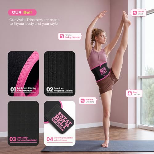 YUNSISI Medium Black Pink Waist Trainer for Women, Sweat Belt & Body Shaper
