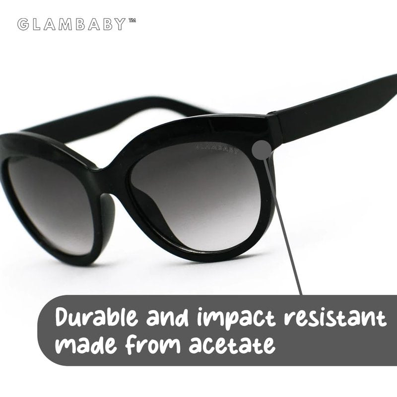 GlamBaby Serena Sunglasses for kids - 100% UVA/UVB Protection - Cat Eyed Kids Sunglasses - Lightweight, Stylish & Trendy Sunglass for Boys and Girls - Perfect for Children Aged 0-2 Years (Black)