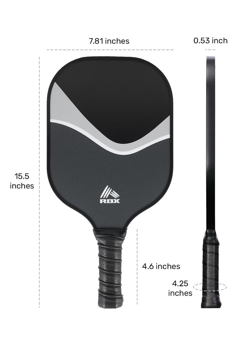 RBX Active Pickleball Paddle with Cover, Reinforced Fiberglass Face with Edge Guard and Honeycomb Core Pickleball Paddle with Cushioned Grip, Single Pickle Ball Paddle with Matching Cover Wave Black