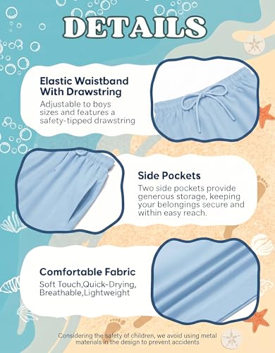 Arshiner Boys' Swim Trunks with Compression Liner 13-14 Years Light Blue