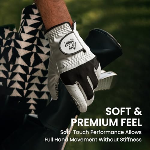 Men’s Golf Gloves - Enhanced Grip All Weather - White - Medium-Large - Left Hand