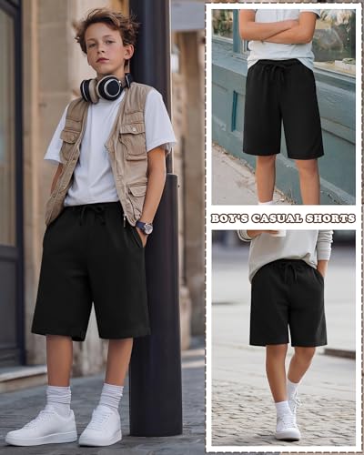 Boys Athletic Drawstring Shorts - Black, 11-12 Years