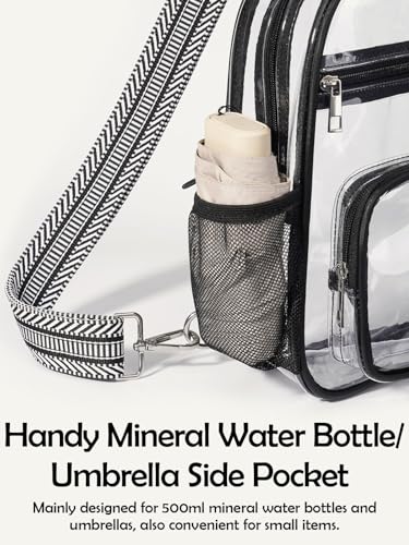 Clear Stadium Bag with Water Bottle Holder - Crossbody Purse
