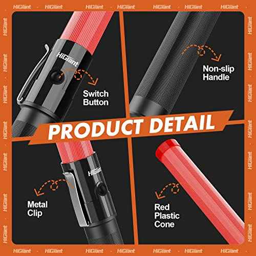 HiGiant 6 Pack 16 Inch Traffic Wand, LED Traffic Control Baton, Red Light Wands with Flashing Modes, Air Traffic Control Light with Side Clip for Parking Direct, Airport Safety