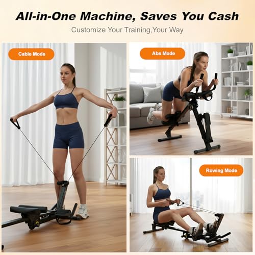3 in 1 Ab Machine & Rowing Machine - Foldable, Black