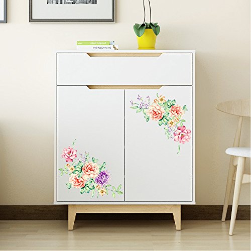2pcs/Set Nobility Peony Floral Flowers Bathroom Toilet Wall Arts Decals Decors Removable Stickers for Bedroom Living Room Dining Room