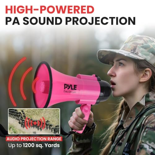 Portable Megaphone Speaker with Microphone - 30W, 1200 Yards Range, Pink