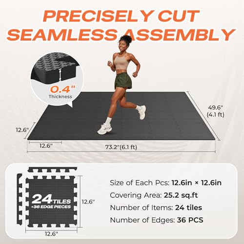 SUPERJARE Black Interlocking Gym Floor Mats 24 Tiles (24 sq ft) EVA Foam Puzzle Exercise Tiles for Home Workout