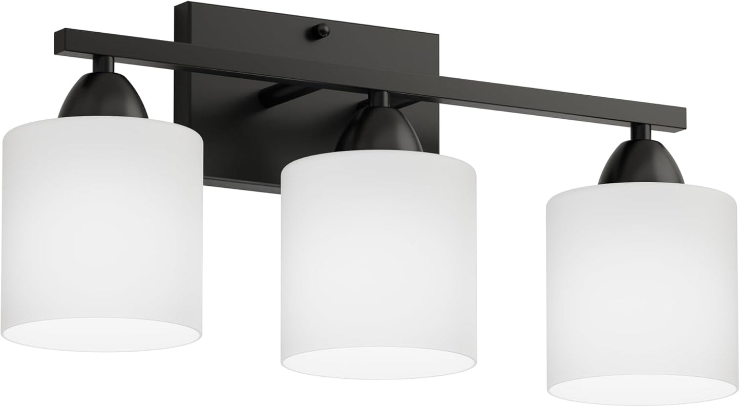 Modern 4-Light Bathroom Vanity Light Fixture - Anti-Rust Over Mirror Sconce with Milky White Glass Shades, E26 Base
