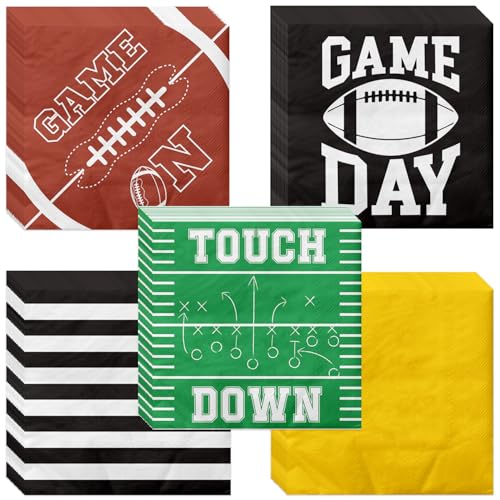 Football Napkins Set - 100 Disposable Napkins with 5 Designs for Parties