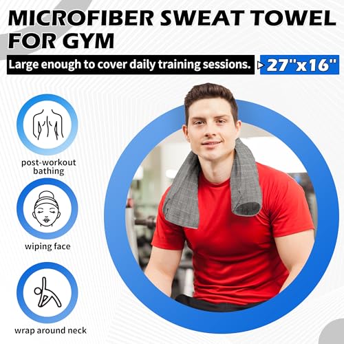 Microfiber Workout Towels - 3 Pack Grey Gym Sweat Towels