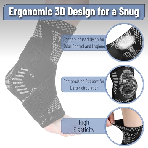 Ankle Brace for Achilles Tendonitis Relief - Large, Grey & Black