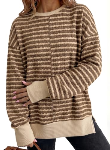 Dokotoo Women's Striped Side Slit Sweatshirt - Brown, Large, Fall 2026