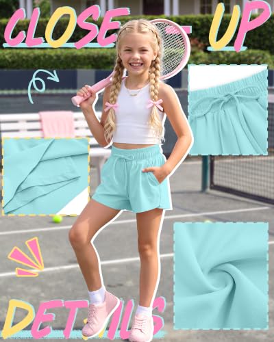 Girls Butterfly 2 in 1 Sports Shorts - Light Blue, 7-8 Years