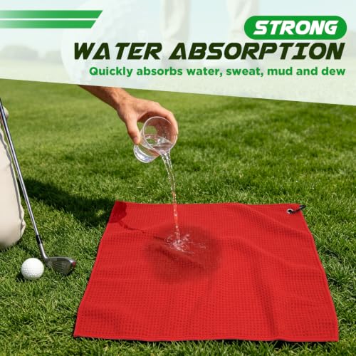 Golf Towel 3-Pack - 16x16 Microfiber Waffle Cleaning Cloth - Black/Blue/Red