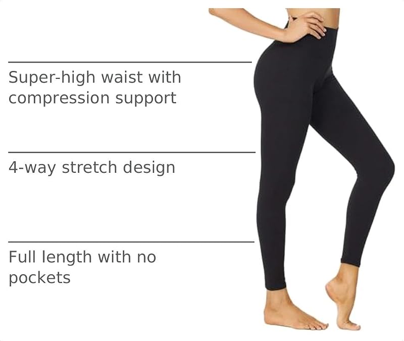 High Waisted Capri Yoga Pants for Women - 4 Pack with Pockets - Full-Length No Pockets, Large-X-Large, Black