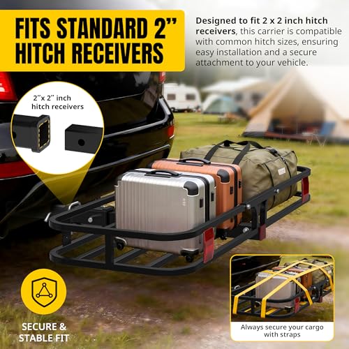 Hitch Cargo Carrier - 53" Steel Trailer Mount with High Side Rails
