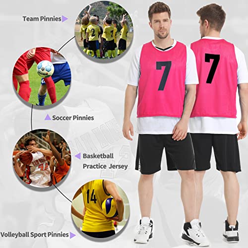 12 Pcs Soccer Pinnies for Youth and Adults - Numbered Mesh Scrimmage Vests