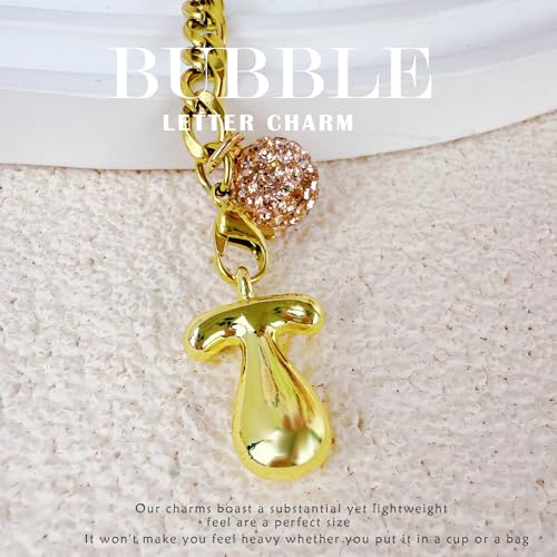 Gold Bubble Letter T Charm for Water Bottles and Bags - Initial Pendant