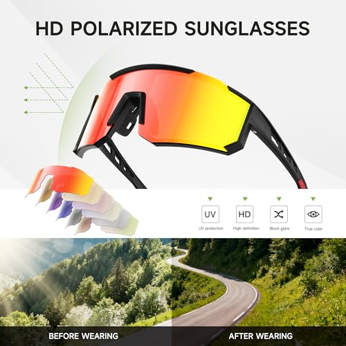 Polarized Sports Sunglasses - 3 Pack for Running, Cycling, Hiking - Grey, Red, Dark Blue