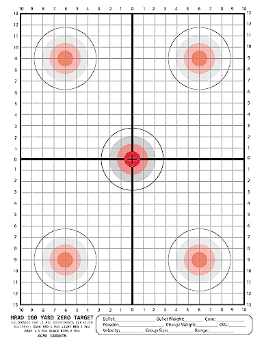 100 Yard Rifle Target - 25 Pack, .1 Mil Adjustment, 8.5"x11"