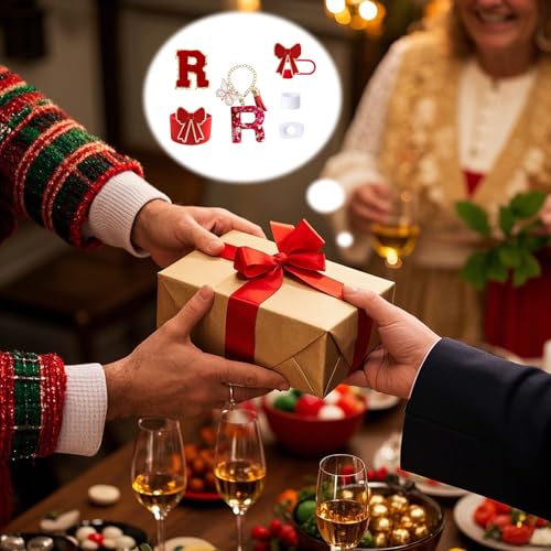 6-Piece Tumbler Accessory Set with Bow Boot & Straw Topper - Red Initial R