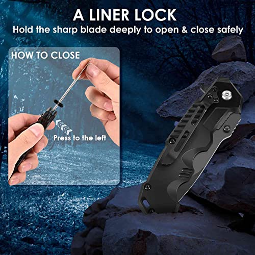 Folding Pocket Knife, 2.6-inch AUS10 Steel EDC Knife with Glass Breaker