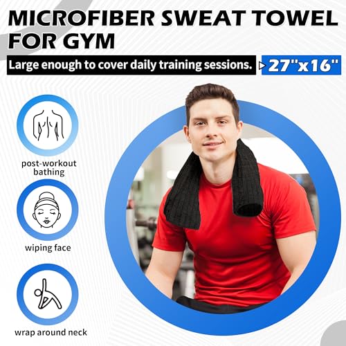 Microfiber Workout Towels - 3 Pack Black Quick Dry Gym Towel