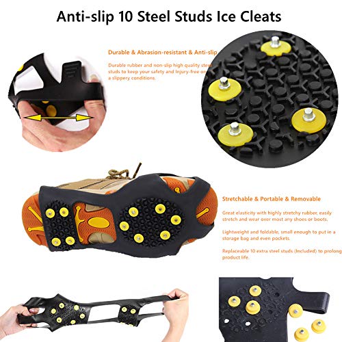 Ice Cleats for Shoes - Anti-Slip Traction Crampons with 10 Studs, Small Size