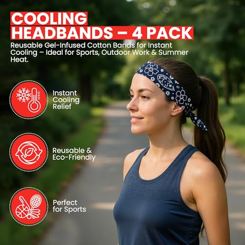 Cooling Gel Bandanas - 4-Pack 38-Inch Red & Blue Paisley
