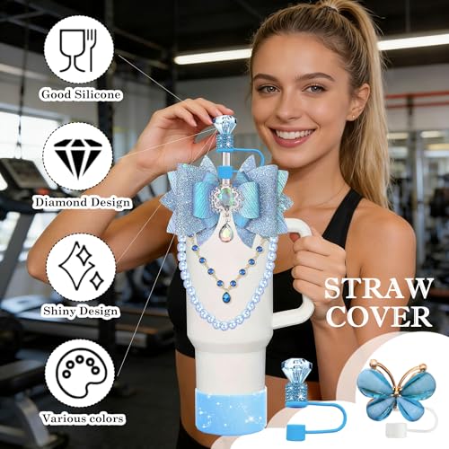 Diamond Bling Accessories Set for Stanley Cup Tumbler - Blue Slate