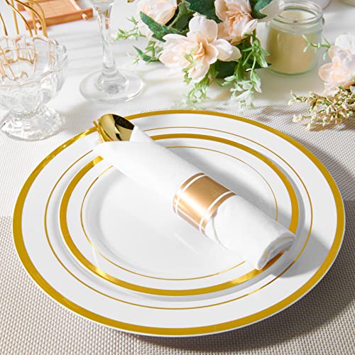 Gold Disposable Plastic Plates Set - 100 Pack | 10 & 7 Inch Party Tableware