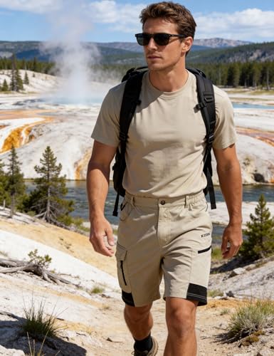 EZRUN Men's Quick Dry Hiking Cargo Shorts UPF 50+ Khaki Large
