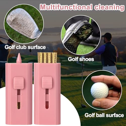 Retractable Golf Club Cleaner Brush - 2 Pack, Pink