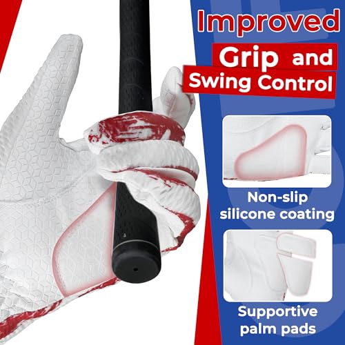 Youth Golf Glove for Kids - Left Hand, Medium, White-Red