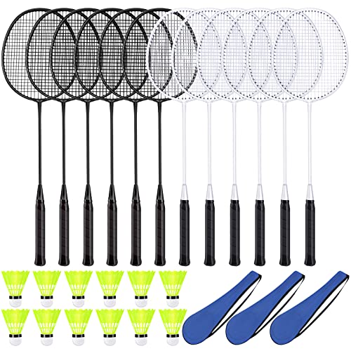 12-Piece Badminton Racket Set with Shuttlecocks & Carry Bags - White & Black