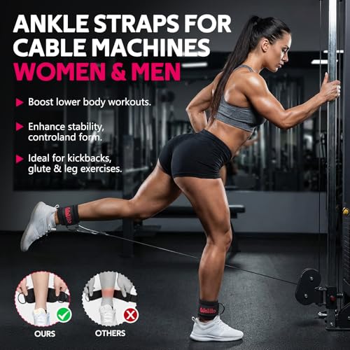 Ankle Straps for Cable Machines - Leg Straps for Glute Kickbacks, 1 Pair Black