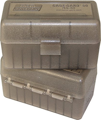 50-Round Rifle Ammo Storage Box - Durable Polypropylene - Clear Smoke