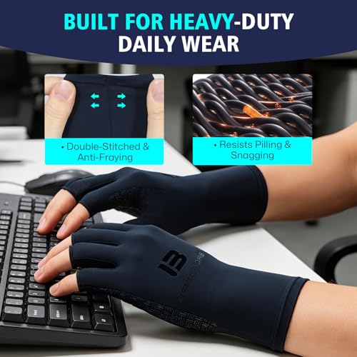 BRCEJTPA Upgraded Extra Firm Compression Arthritis Gloves Women Men, Medium, Blue