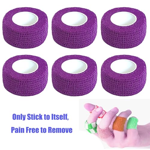 Self-Adhesive Cohesive Bandage Wrap - 6 Pack, 1 Inch x 5 Yards, Purple