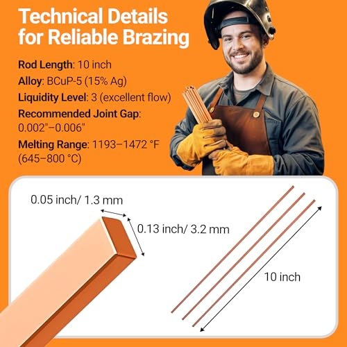15% Silver Brazing Rods AWS BCuP-5 20 Sticks Silver Solder Phos Copper Brazing Alloys Flat Welding Rods 0.050"x1/8"x10" for Air Conditioning, Refrigerator, Cold Storage, and HVAC Units