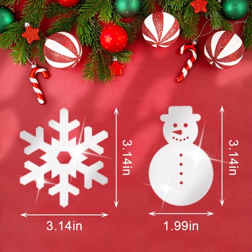 24pcs Christmas Mirror Wall Decals, Silver Christmas Snowman Acrylic Mirror Wall Sticker Snowflake Decorative Window Cling Holiday Party 3D Wall Decal for DIY Home Wall Bedroom Living Room Decoration