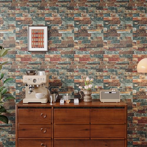 VaryPaper Retro Brick Wallpaper Peel and Stick Textured Stone Wallpaper Faux Brick Contact Paper for Walls Removable Self Adhesive Brick Vinyl Wall Paper for Bedroom Chimney Fireplace 15.7''x78.7''