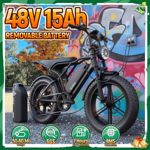 Electric Fat Bike for Adults, 48V 15Ah, 1500W Motor - Black
