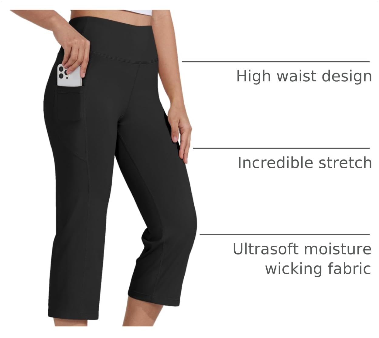 Willit Women's Yoga Capris Pants High Waist Leggings Crop Straight Leg Athletic Exercise Workout Capris 21" Black XL