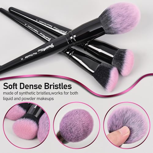Bueart Design 18Pcs Pro Deluxe Makeup Brush Set with Fuchsia & Black Brush Holder